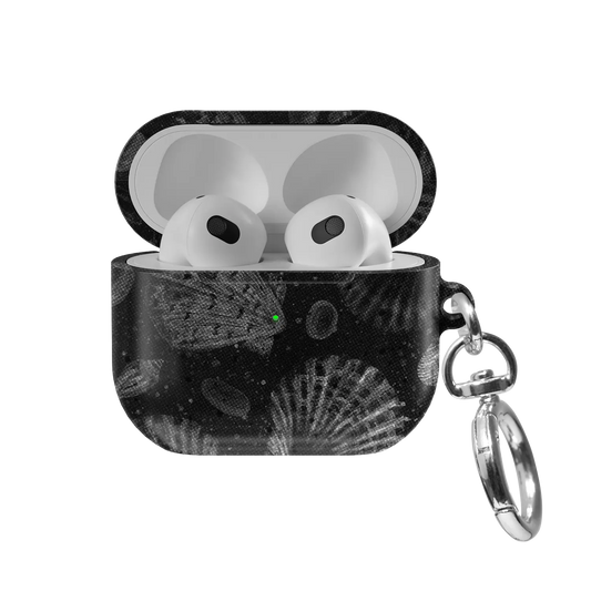 Moonlit Shells | Black Seashell AirPods Case - front view with open lid