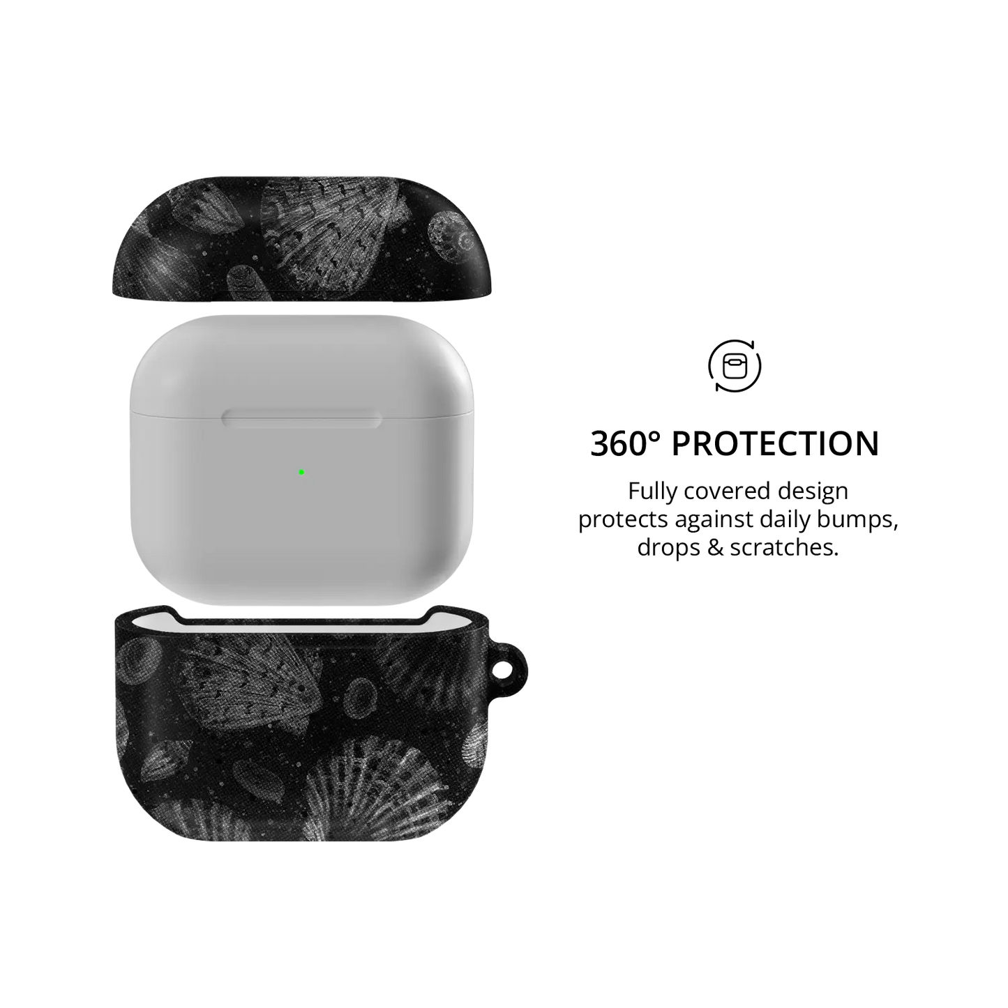 Moonlit Shells | Black Seashell AirPods Case - 360 degree protection view