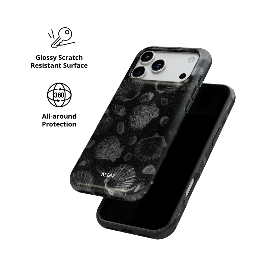 Black Seashell iPhone Case, scratch-resistant all-around protection detail