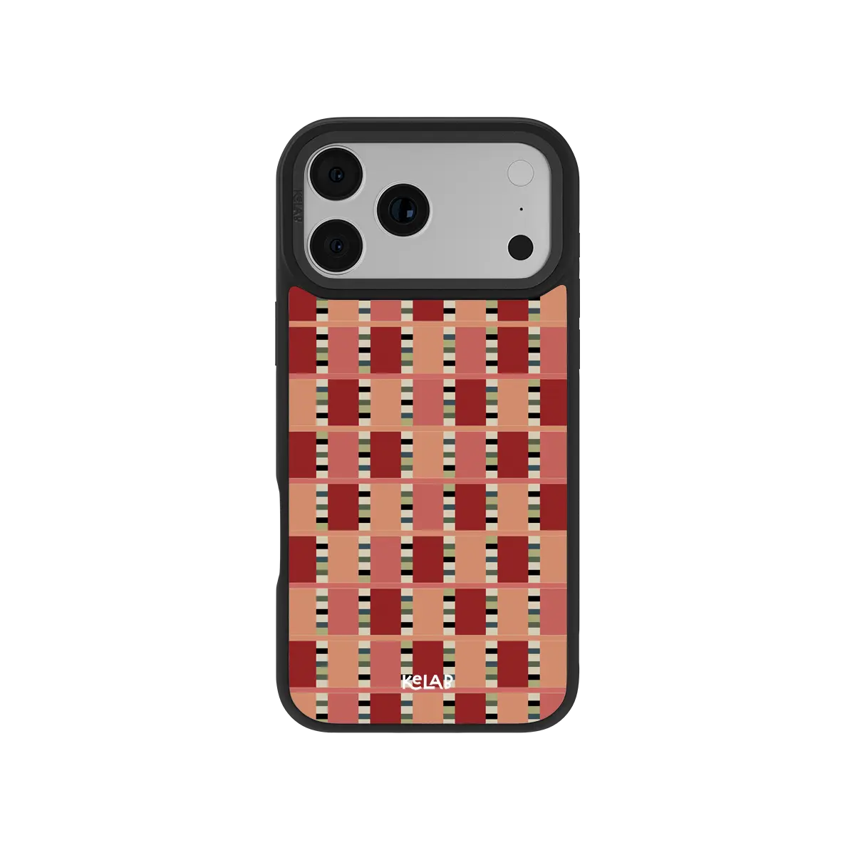 KELAB iPhone Case red and beige checkered polycarbonate shell with glossy finish and MagSafe