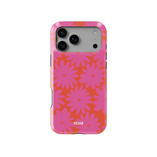 Sunflare Daisy pink daisy floral Tough iPhone case, front view showing the pattern.