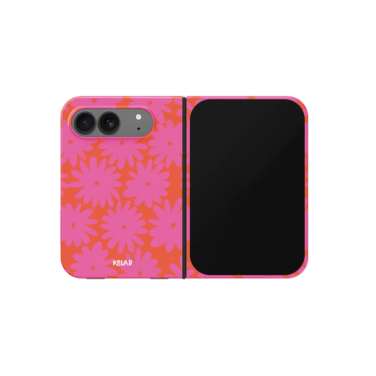 Pink Daisy Floral, Retro Coquette iPhone 18 Fold Case, unfolded front view