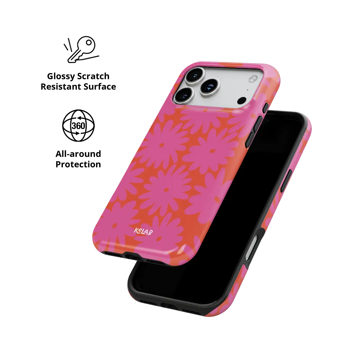 Sunflare Daisy pink daisy floral Tough iPhone case with glossy, scratch resistant all-around protection.
