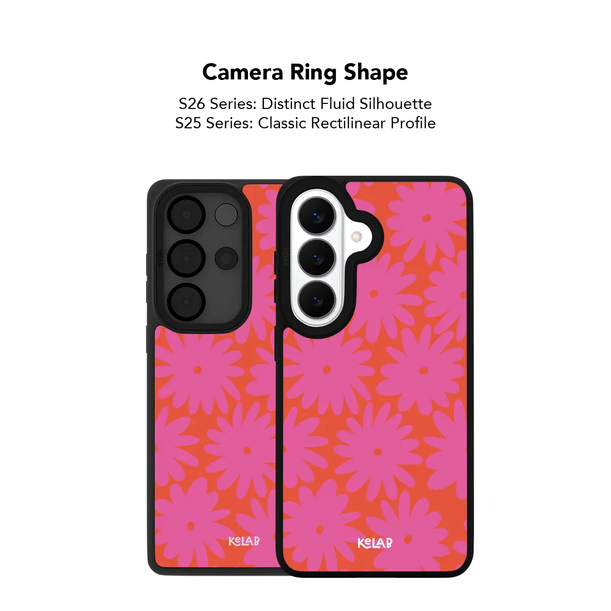 Close up of the camera ring cutout on the pink daisy floral Samsung Galaxy case