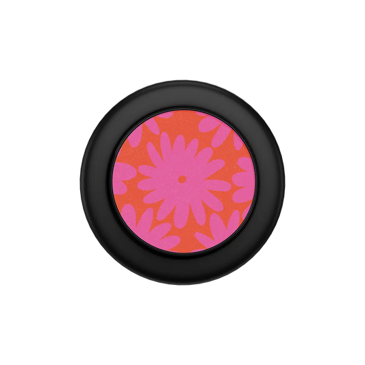 Black MagSafe phone grip with pink floral Sunflare Daisy design and built-in strong magnets.