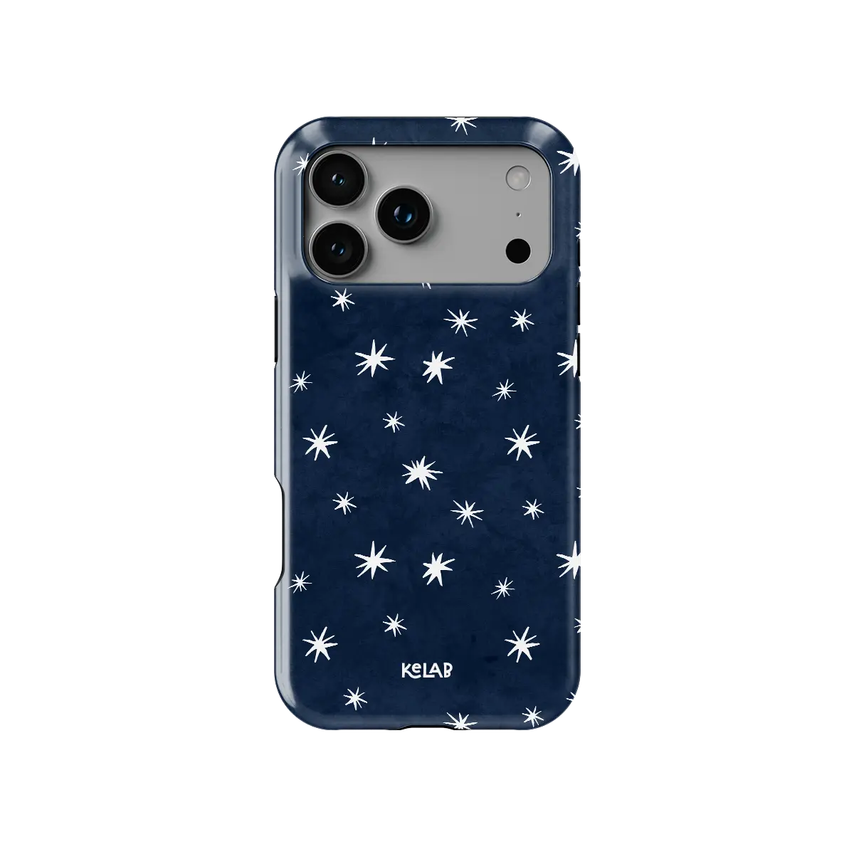 Starglimmer deep blue celestial star Tough iPhone case, front view showing the pattern.