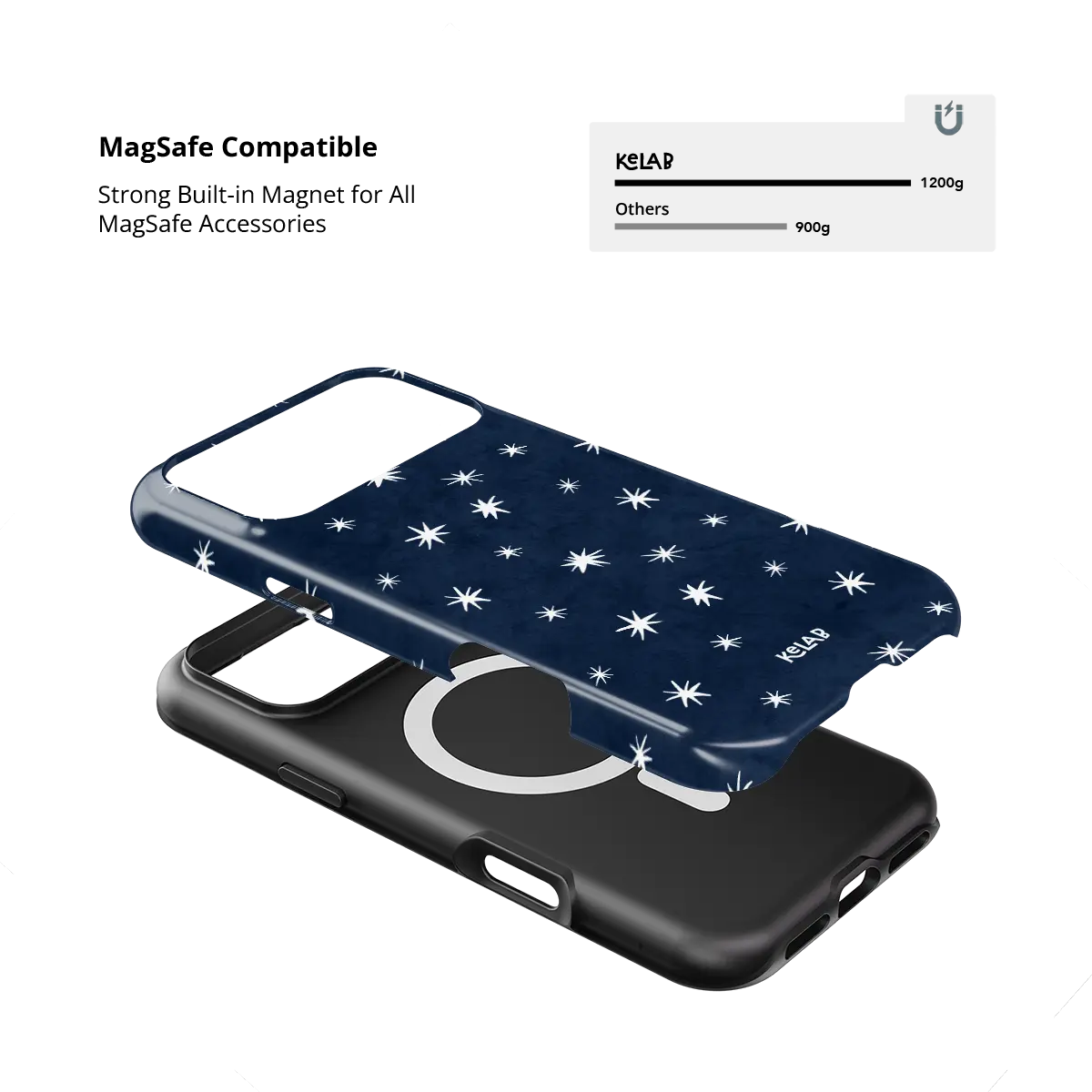Starglimmer deep blue celestial star Tough iPhone case with built-in strong MagSafe magnets.