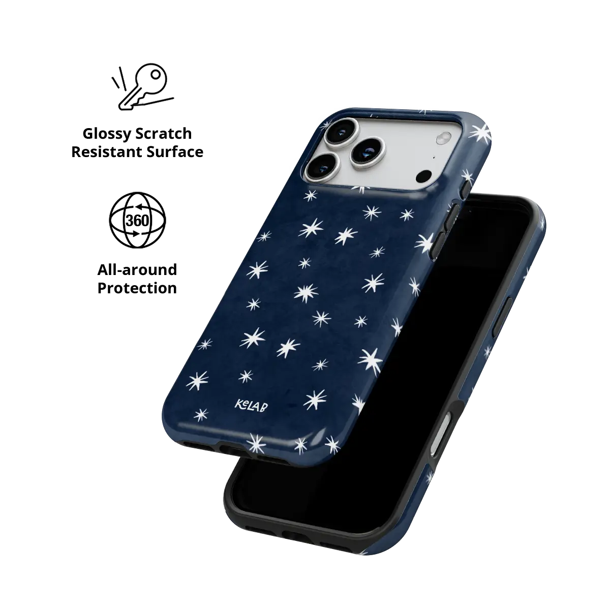 Starglimmer deep blue celestial star Tough iPhone case with glossy, scratch resistant all-around protection.