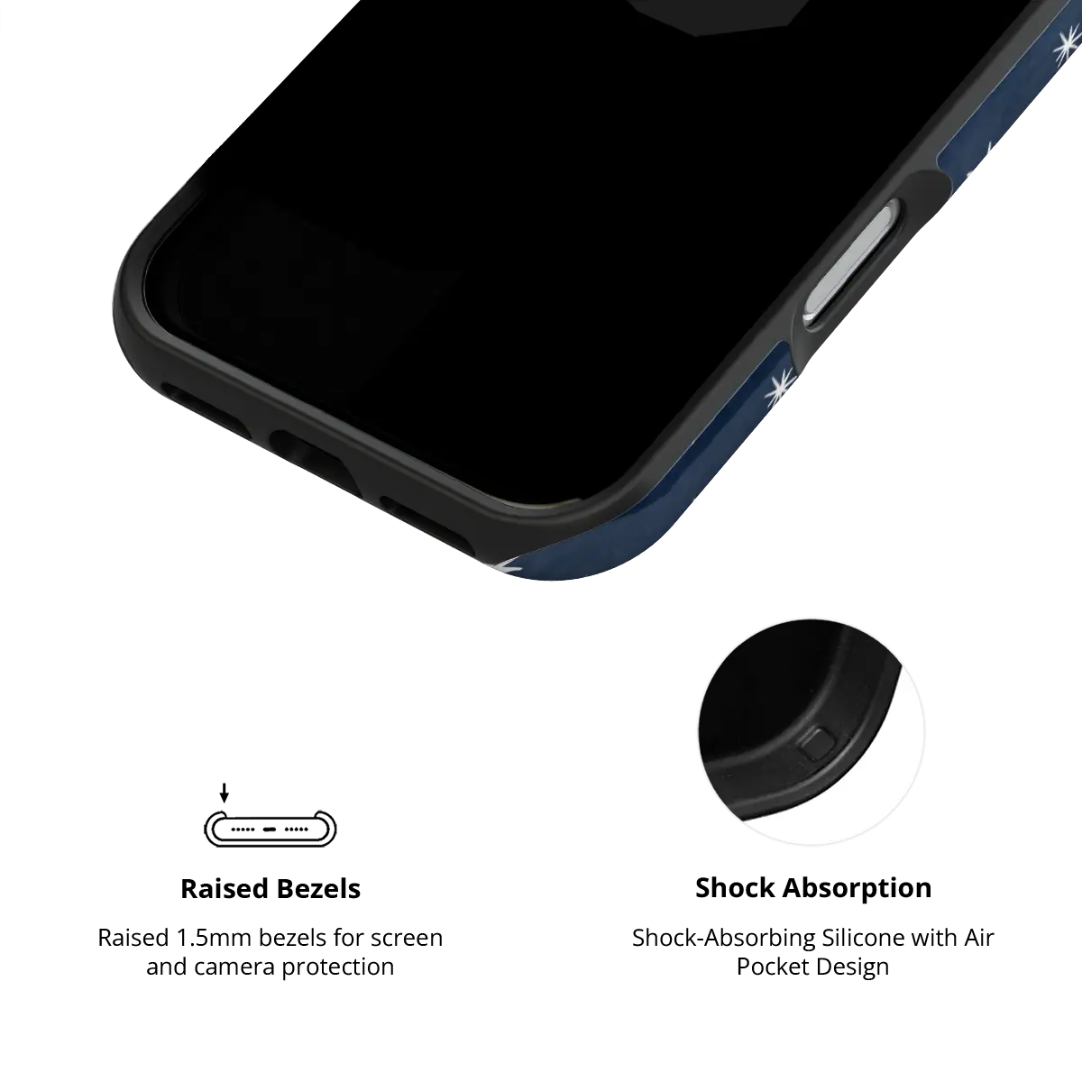 Starglimmer deep blue celestial star Tough iPhone case inner view showing shock-absorbing drop protection.