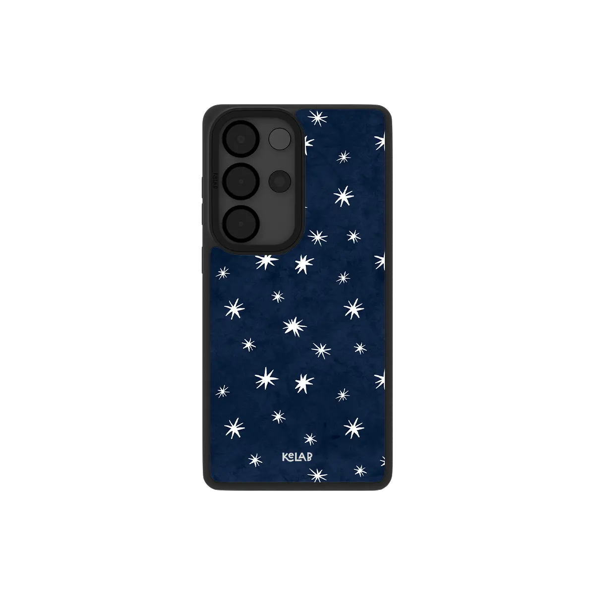 Navy Samsung Galaxy phone case with a minimalist star pattern on a black TPU material