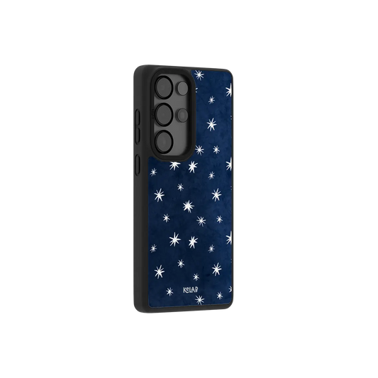 Navy Samsung Galaxy phone case with a modern star pattern and a durable TPU material