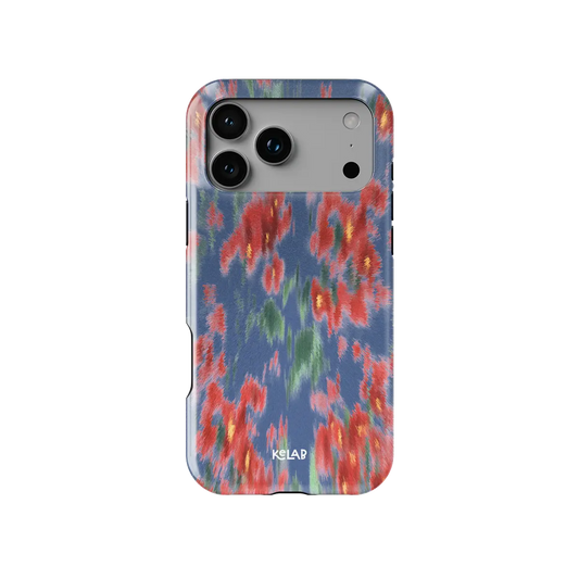 Chromaflash red floral Tough iPhone case, front view showing the pattern.
