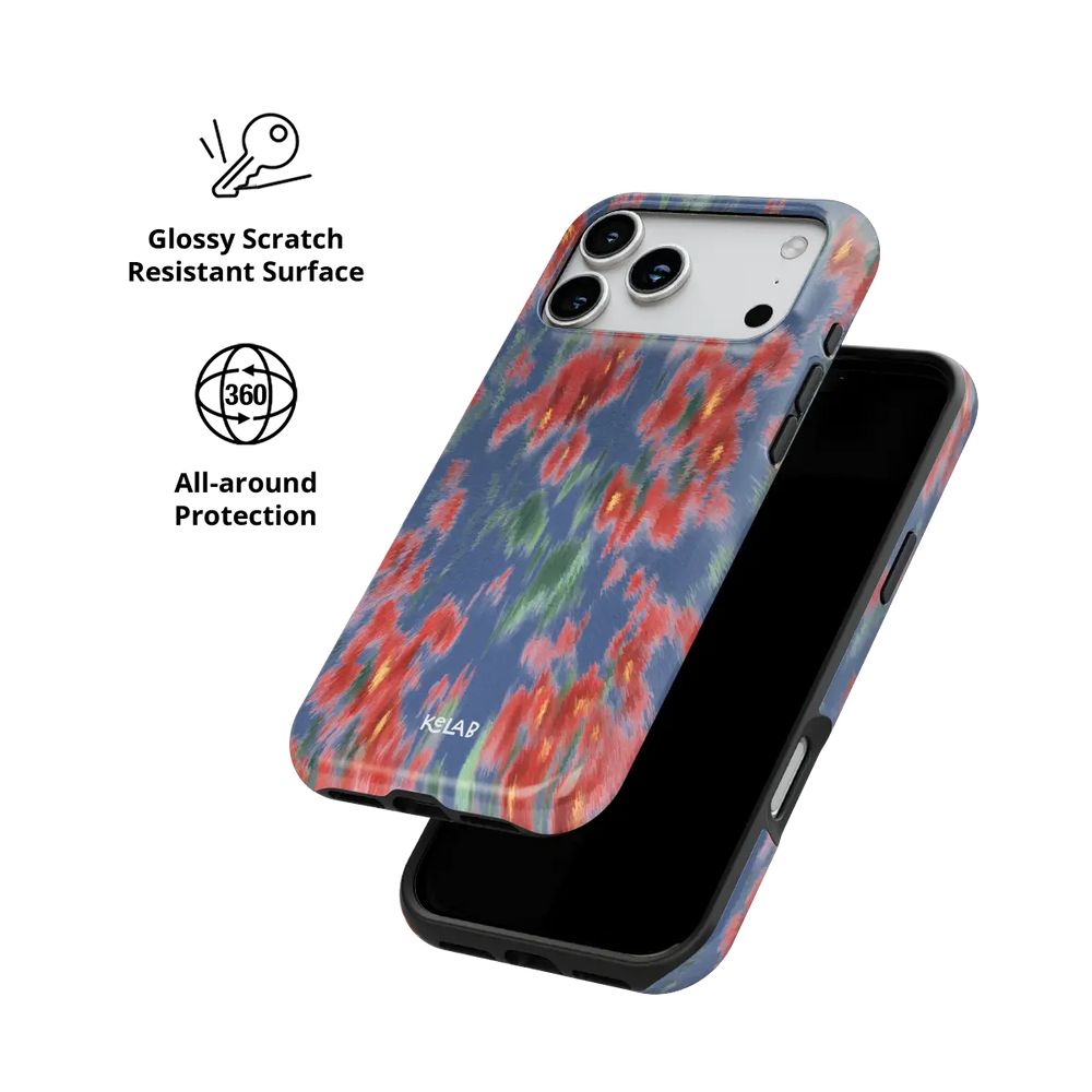 Chromaflash red floral Tough iPhone case with glossy, scratch resistant all-around protection.