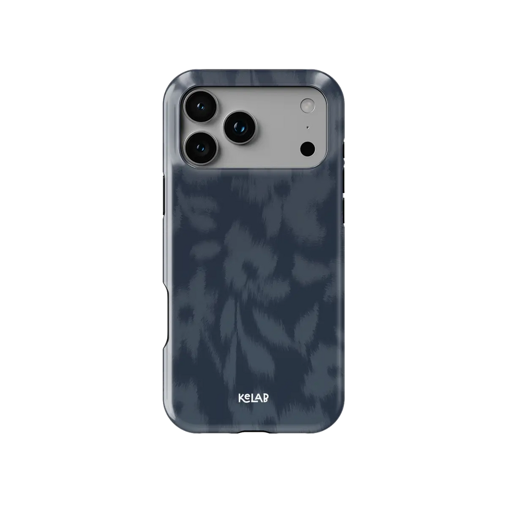 Acid Flora dark blue floral Tough iPhone case, front view showing the pattern.