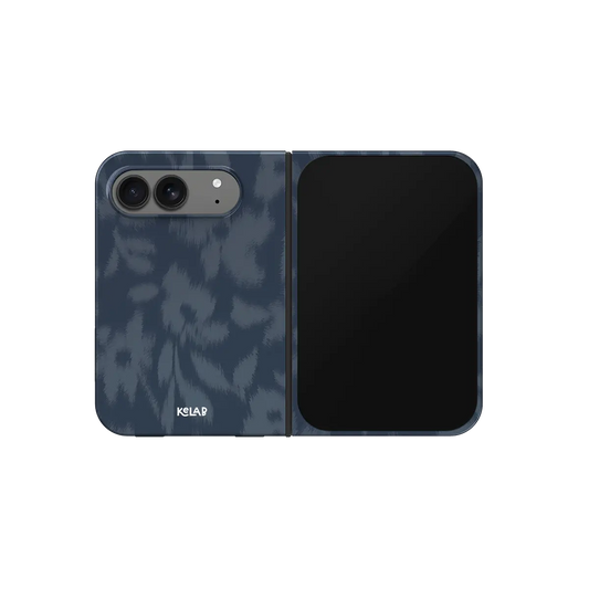 Dark Blue Floral, Moody Navy Botanical iPhone 18 Fold Case, unfolded front view