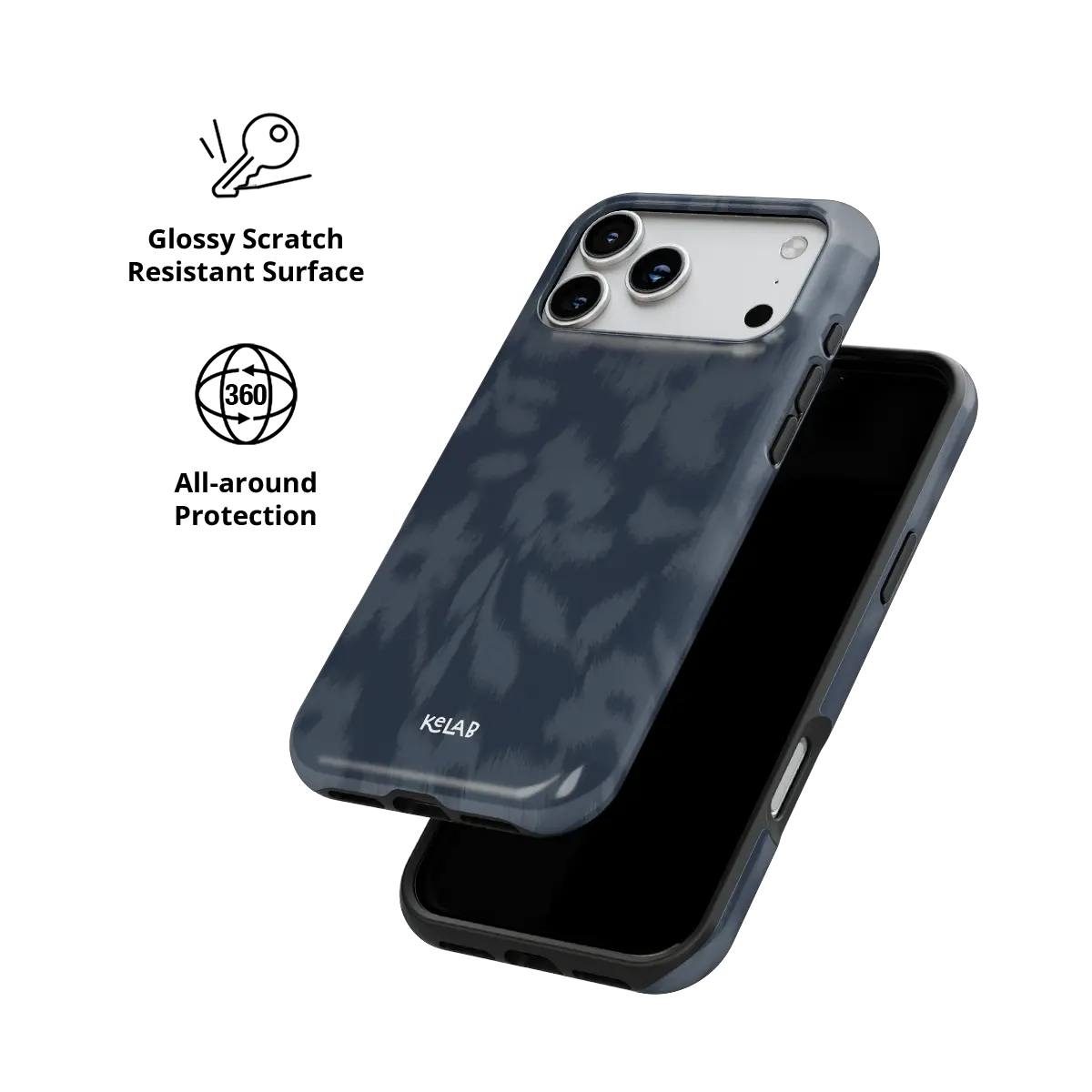 Acid Flora dark blue floral Tough iPhone case with glossy, scratch resistant all-around protection.