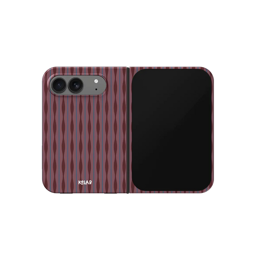 Burgundy Wavy Textured, Ripple iPhone 18 Fold Case, unfolded front view