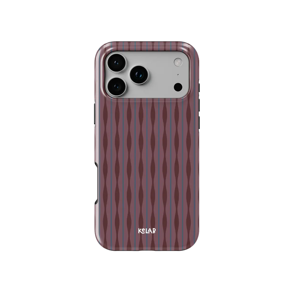 Mulberry iPhone case — Tough, back view showing burgundy wavy ripple pattern with camera cutout