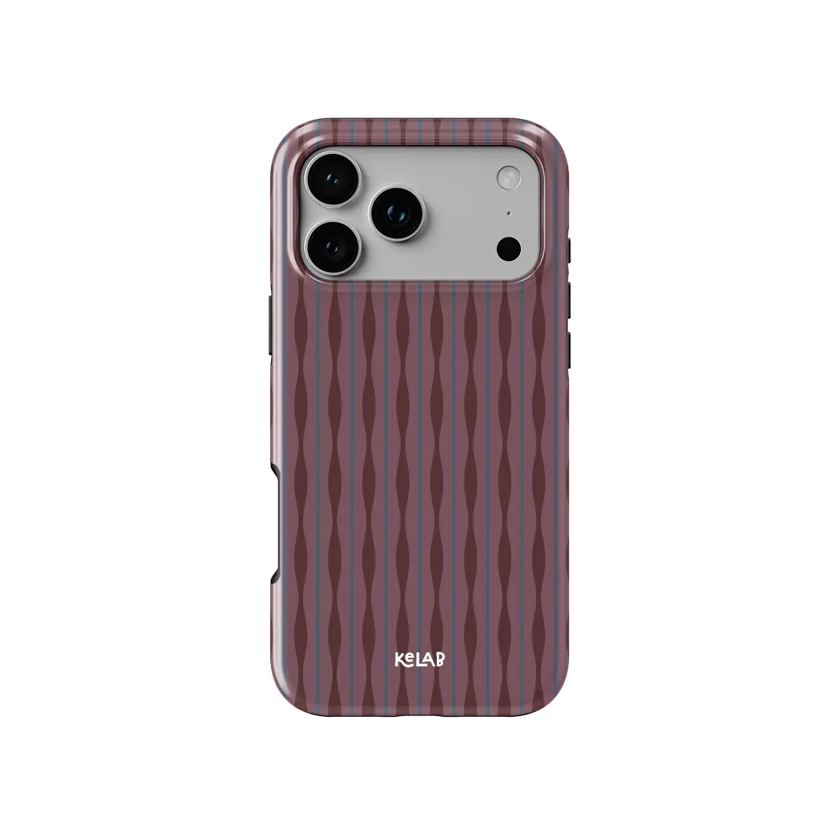 Mulberry iPhone case — Tough, back view showing burgundy wavy ripple pattern with camera cutout