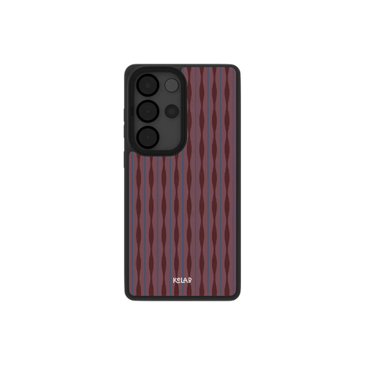 Burgundy wavy texture Samsung Galaxy case, back view with a deep wine ripple pattern around the camera cutout
