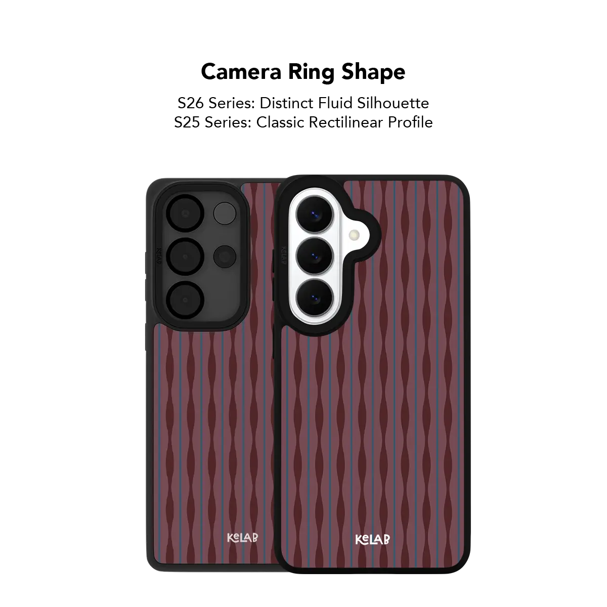 Close up of the camera ring cutout on the burgundy wavy texture Samsung Galaxy case