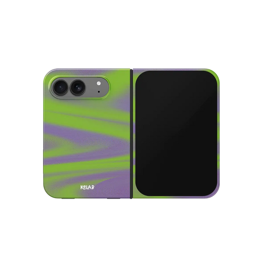Y2K Neon Green Abstract Wave, Gradient iPhone 18 Fold Case, unfolded front view