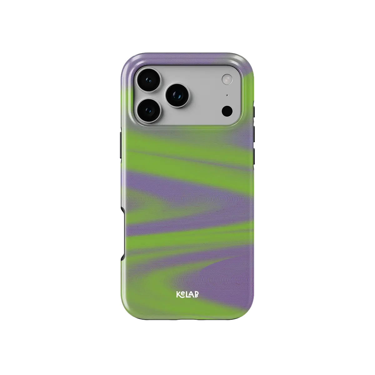 Y2K Neon Green Abstract Wave iPhone Case, back view showing full coverage and camera cutout