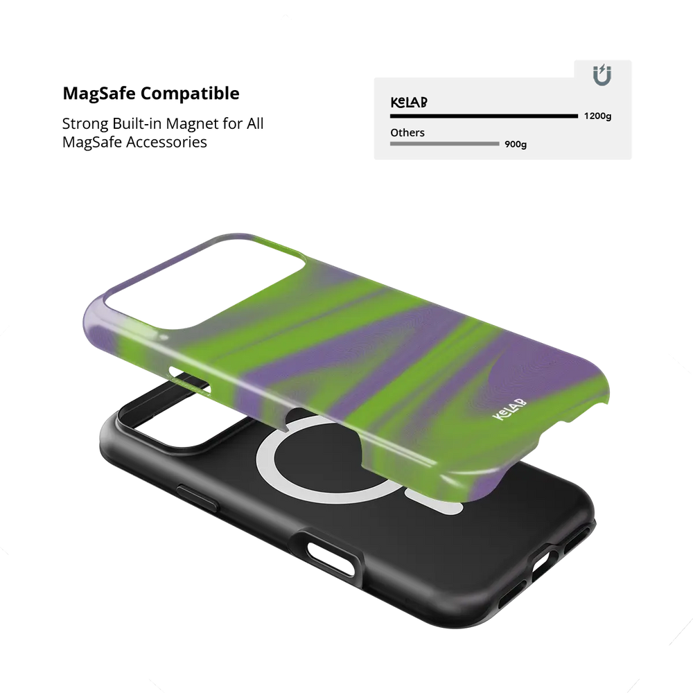 Y2K Neon Green Abstract Wave iPhone Case, MagSafe compatible with built-in magnet strength