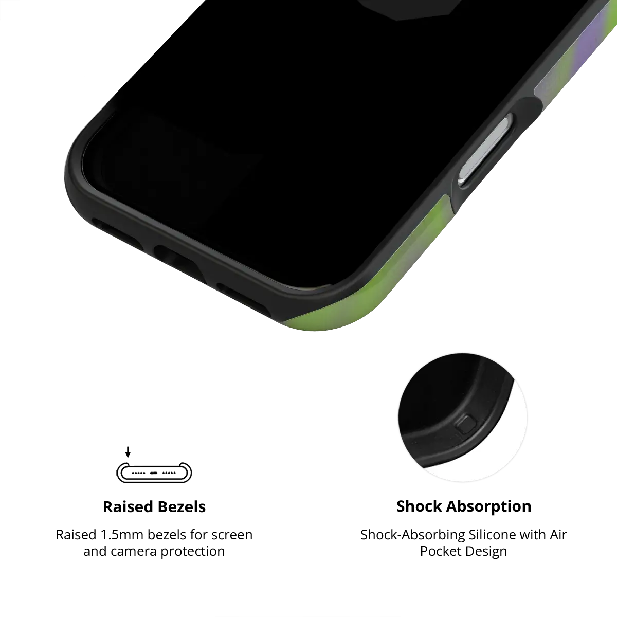 Y2K Neon Green Abstract Wave iPhone Case, raised bezel design for shock absorption