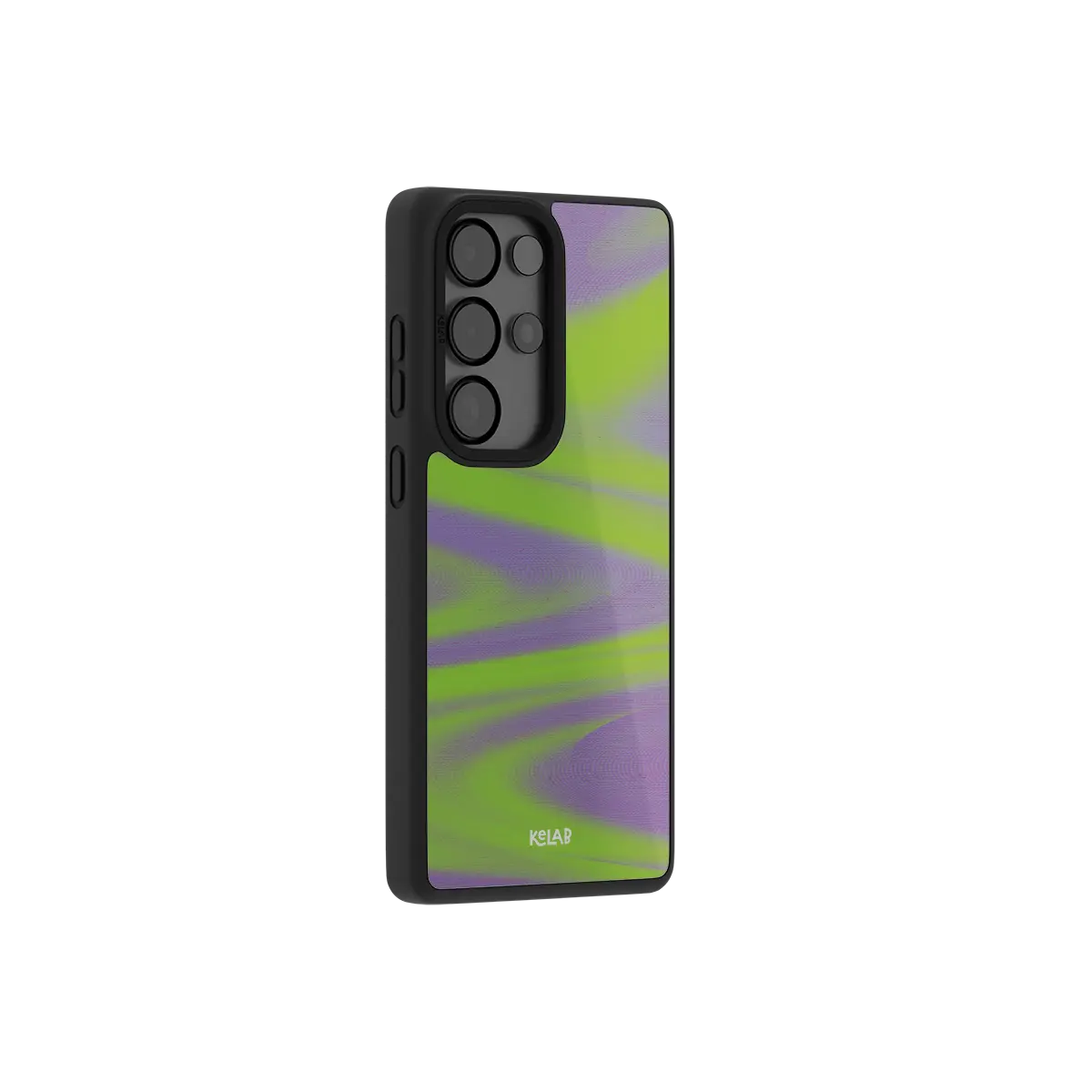 Neon green Y2K wave Samsung Galaxy case at a side angle showing the wrapped button covers