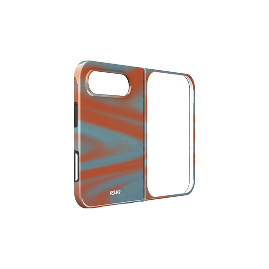 Y2K Orange Abstract Wave, Gradient iPhone 18 Fold Case, unfolded side view showing the hinge