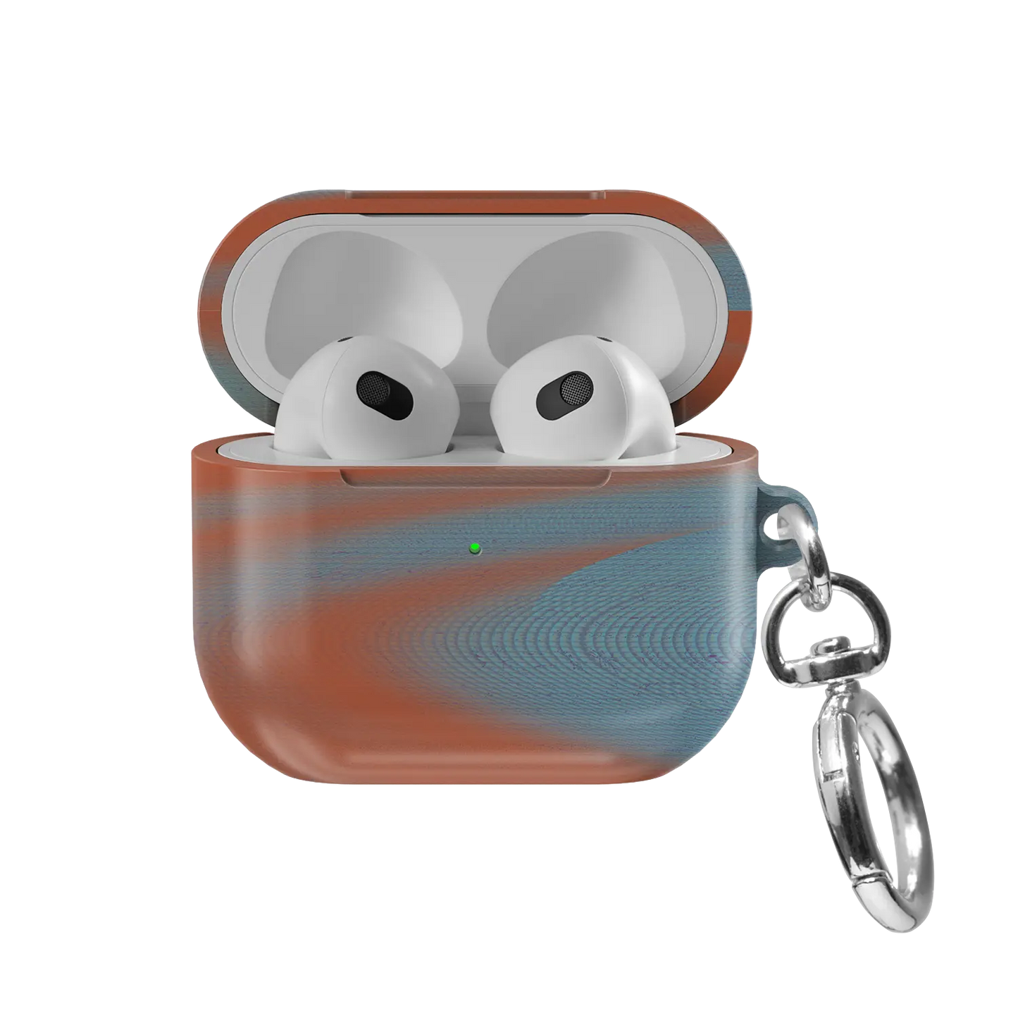 Orange Blue Abstract Wave AirPods Case, front view with lid open