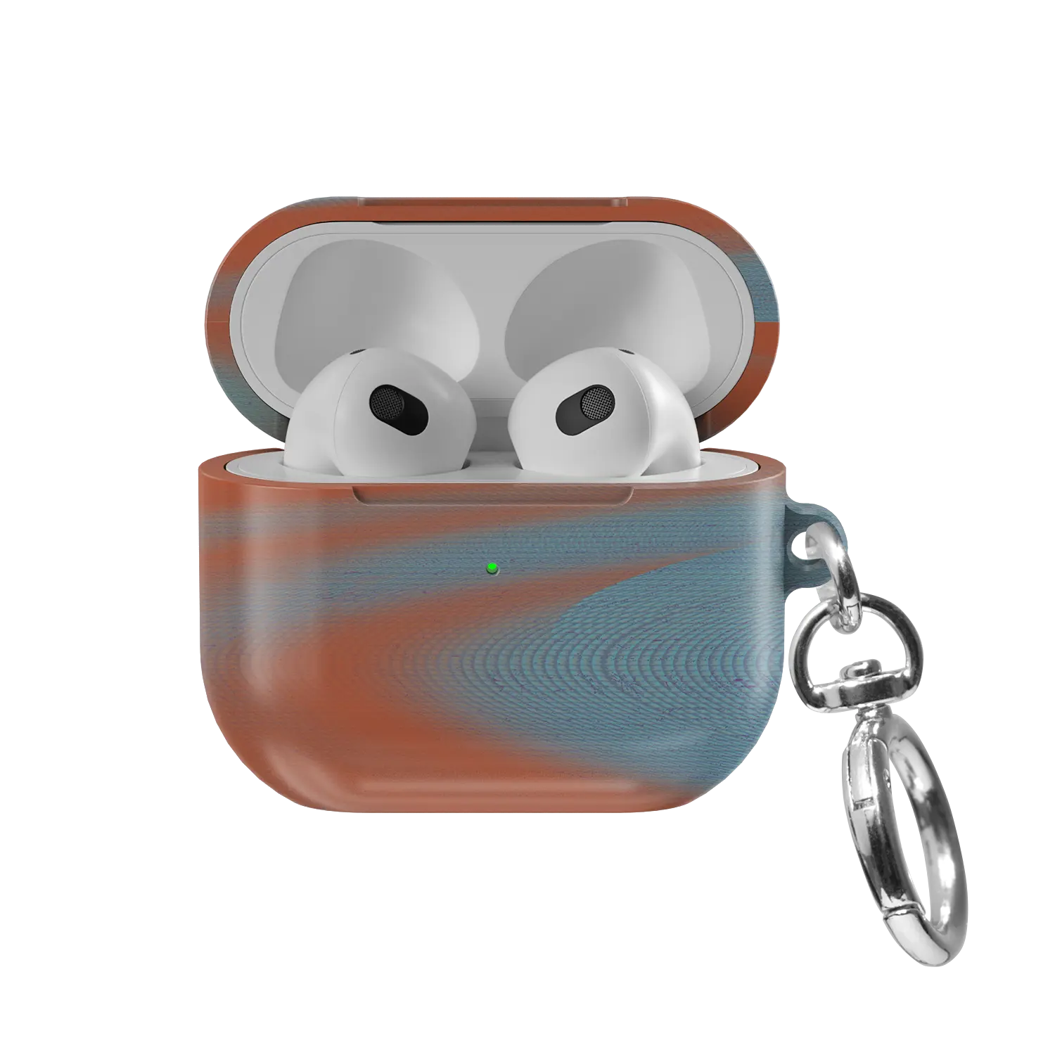 Orange Blue Abstract Wave AirPods Case, front view with lid open