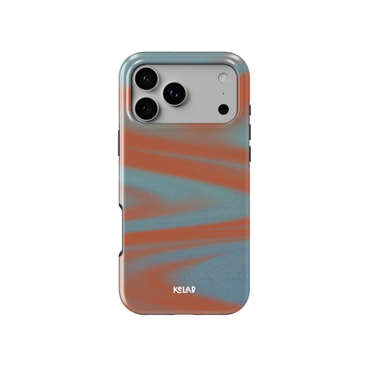 Y2K Orange Abstract Wave iPhone Case, back view showing full coverage and camera cutout