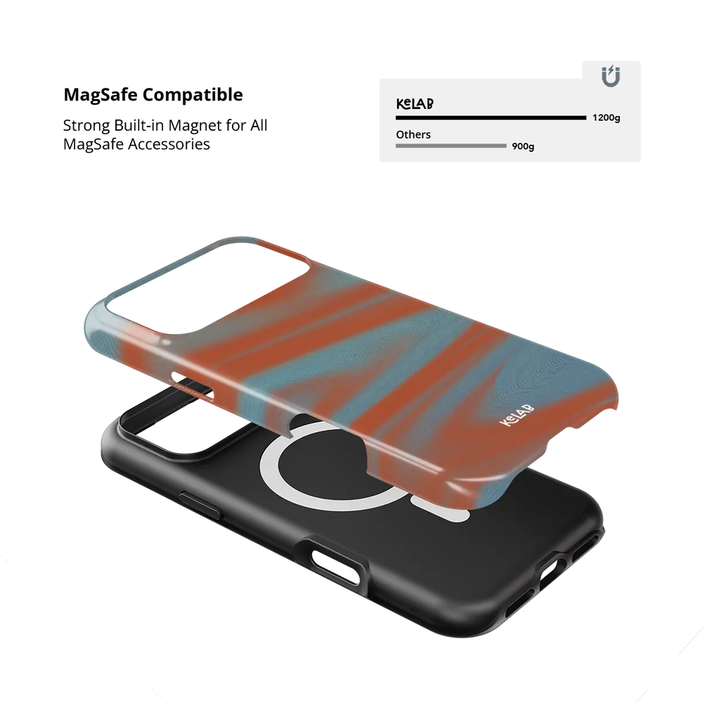 Y2K Orange Abstract Wave iPhone Case, MagSafe compatible with built-in magnet strength