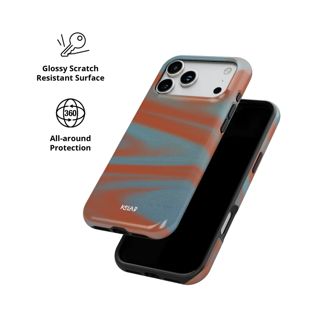Y2K Orange Abstract Wave iPhone Case, scratch-resistant all-around protection detail