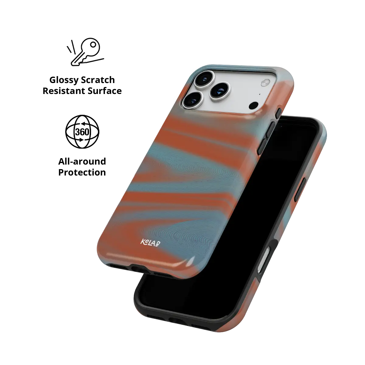 Y2K Orange Abstract Wave iPhone Case, scratch-resistant all-around protection detail