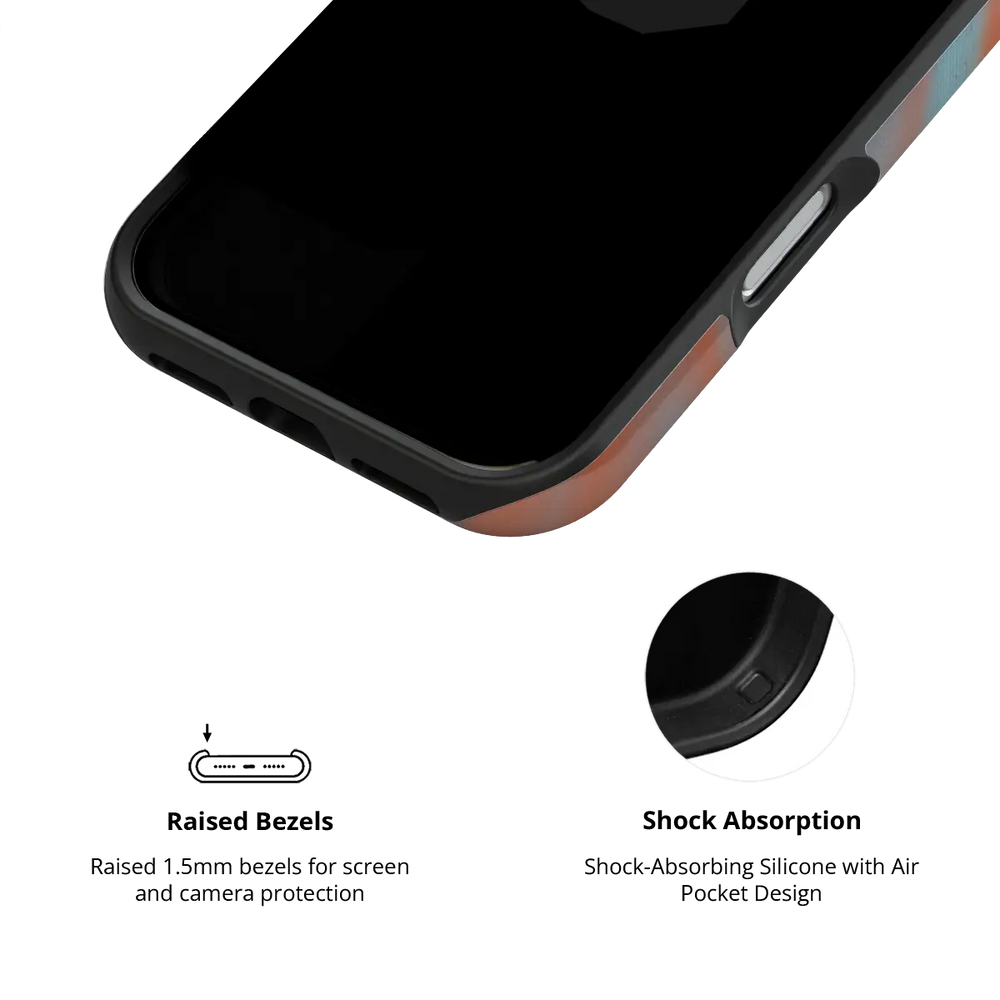 Y2K Orange Abstract Wave iPhone Case, raised bezel design for shock absorption