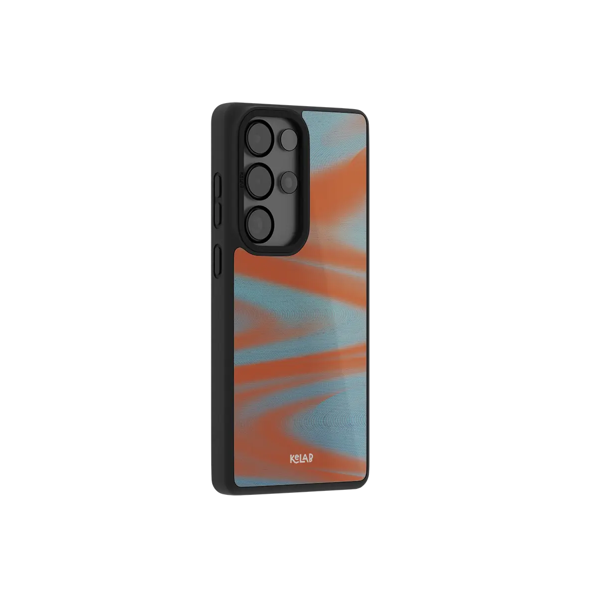 Orange Y2K wave Samsung Galaxy case at a side angle showing the wrapped button covers