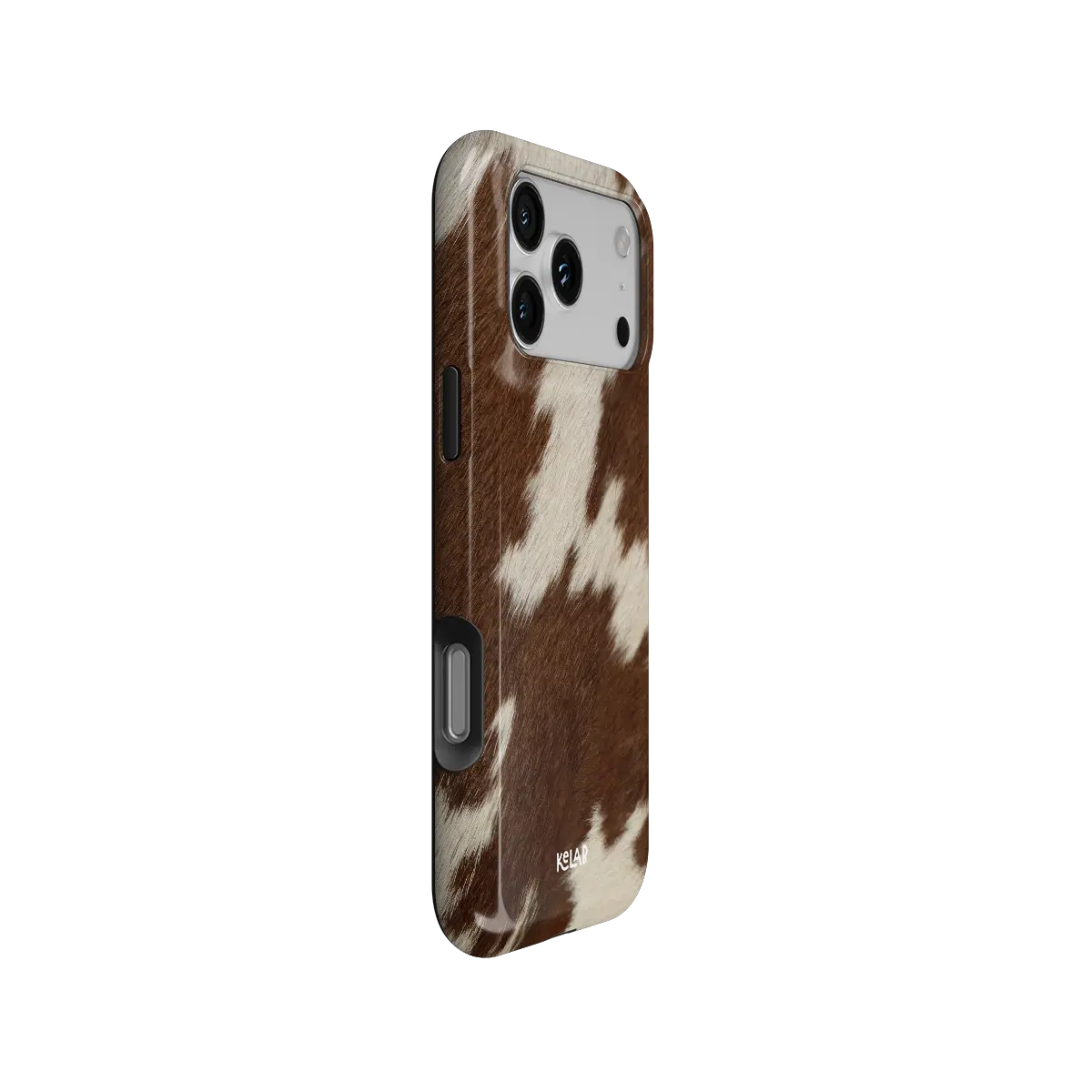 KELAB iphone case with cow print animal pattern, glossy printed shell and MagSafe compatibility