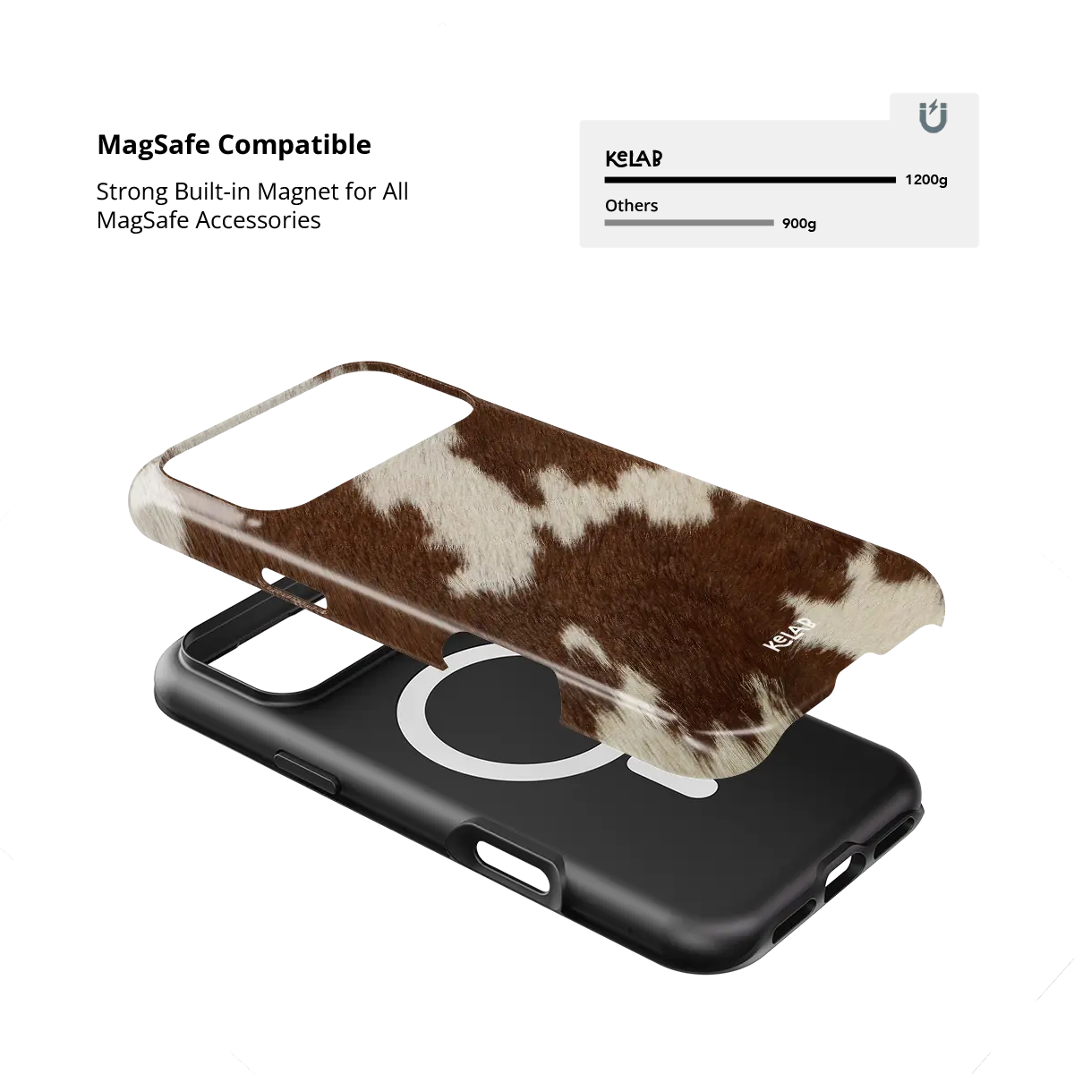 iphone case KELAB cow print animal pattern glossy shell with MagSafe magnets