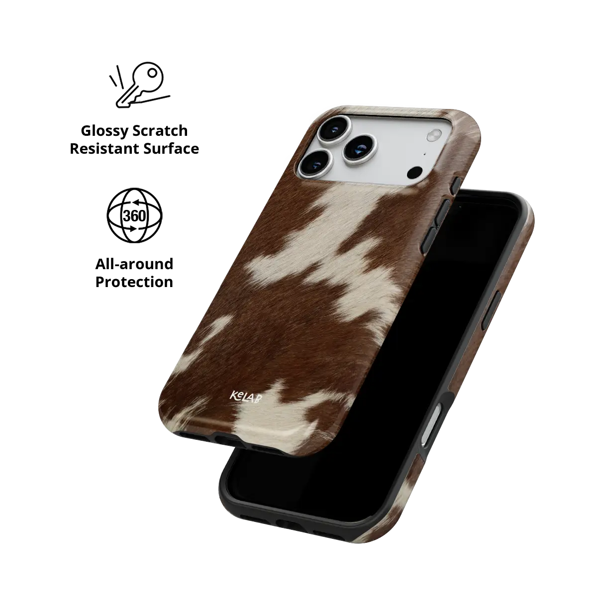 KELAB iphone case cow print animal pattern glossy shell with MagSafe magnets