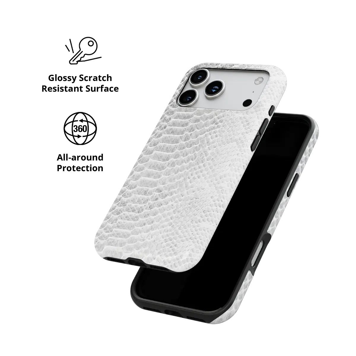 White Venom snakeskin iPhone case with glossy, scratch resistant all-around protection.