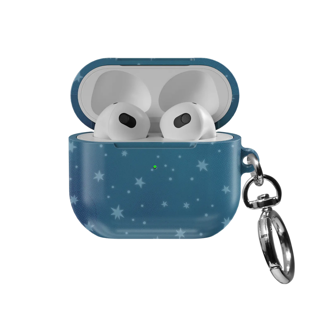 Moon Mist | Starry Blue Celestial AirPods Case - front view with open lid