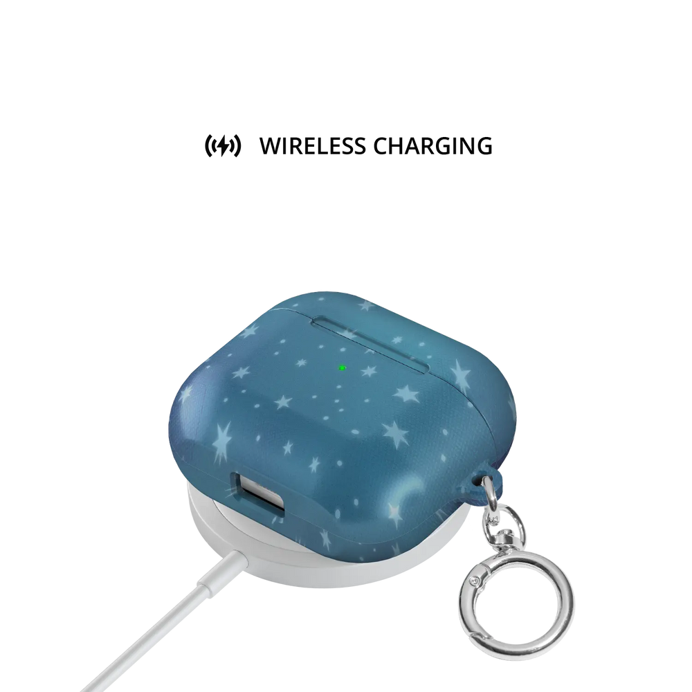 Starry Blue Celestial AirPods Case, on wireless charger