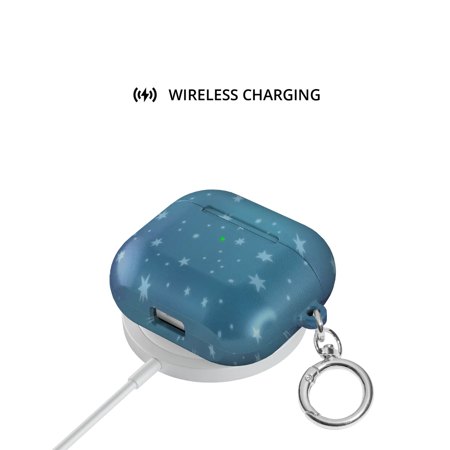 Starry Blue Celestial AirPods Case, on wireless charger
