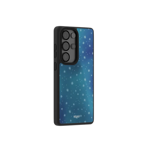 Samsung Galaxy phone case in navy blue with a star pattern and minimalist design for modern protection