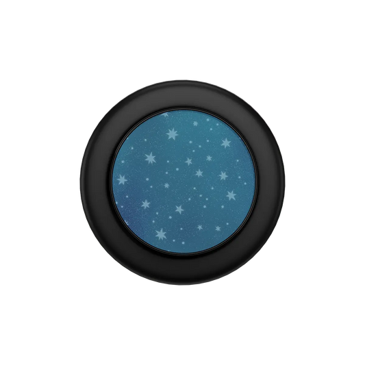 Black circular MagSafe phone grip with starry blue center and built-in strong magnets.