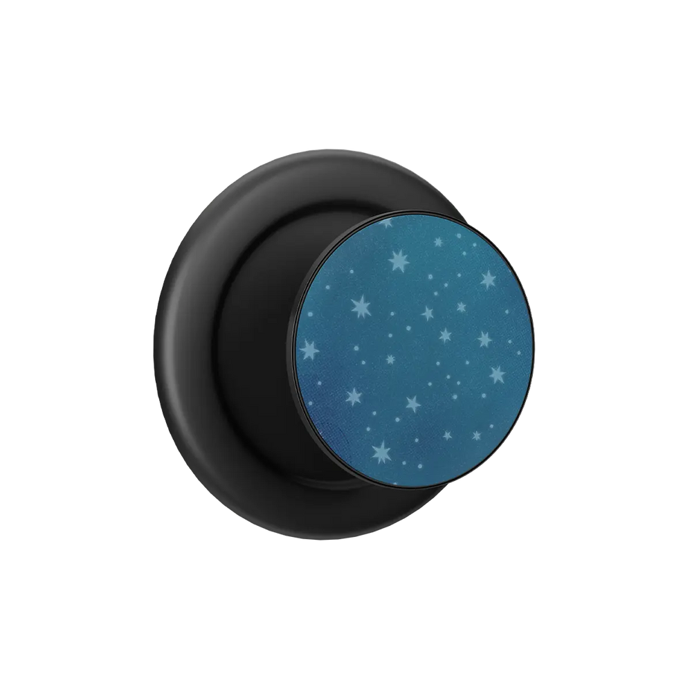 Starry blue MagSafe phone grip pop grip with built-in strong magnets and black base.