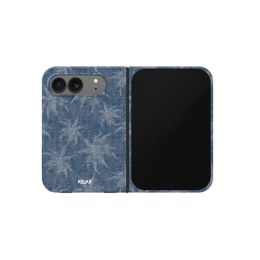Blue Patterned, Jean Texture Aesthetic iPhone 18 Fold Case, unfolded front view